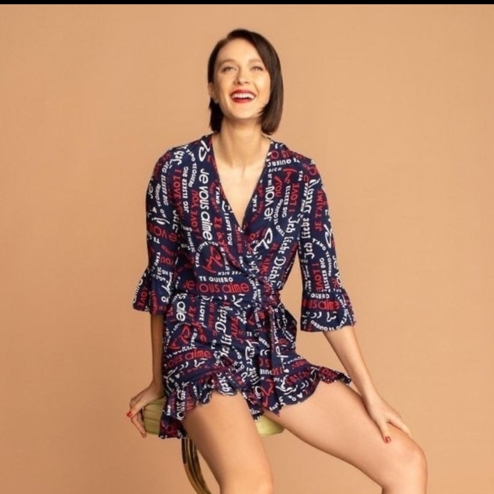 NWT TRINA TURK  ROMPER 100% SILK SMALL. GREAT RED, WHITE AND BLUE USA 250 OUTFIT